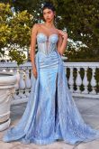 CM384 STRAPLESS GLITTER PRINTED GOWN & OVERSKIRT