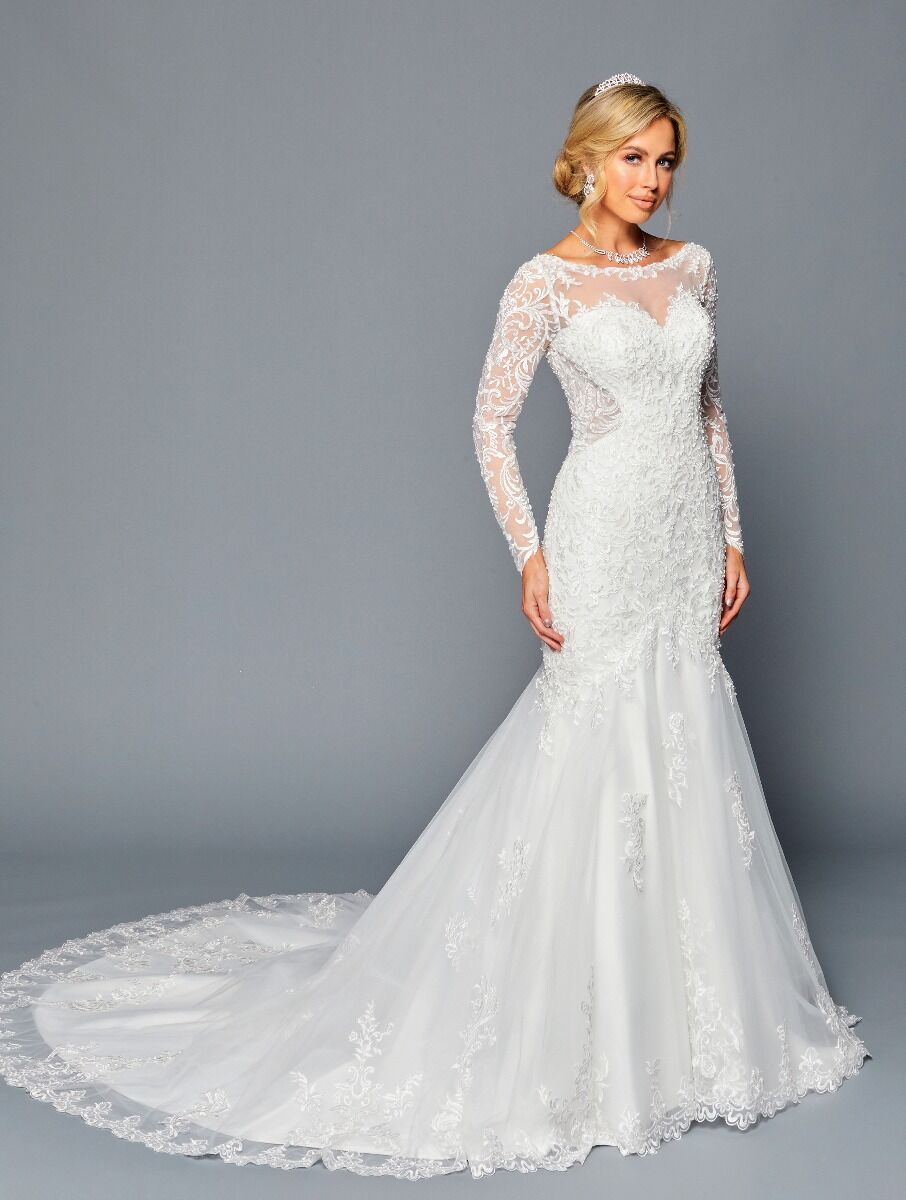 ELEGANT BOAT NECKLINE ILLUSION LONG SLEEVE TRUMPET – Brittany's Boutique  Gowns