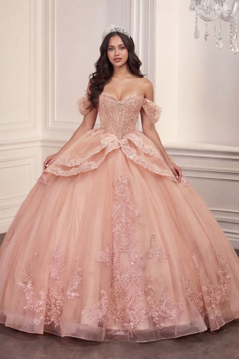 Applique Off Shoulder Ball Gown by Ladivine 15729