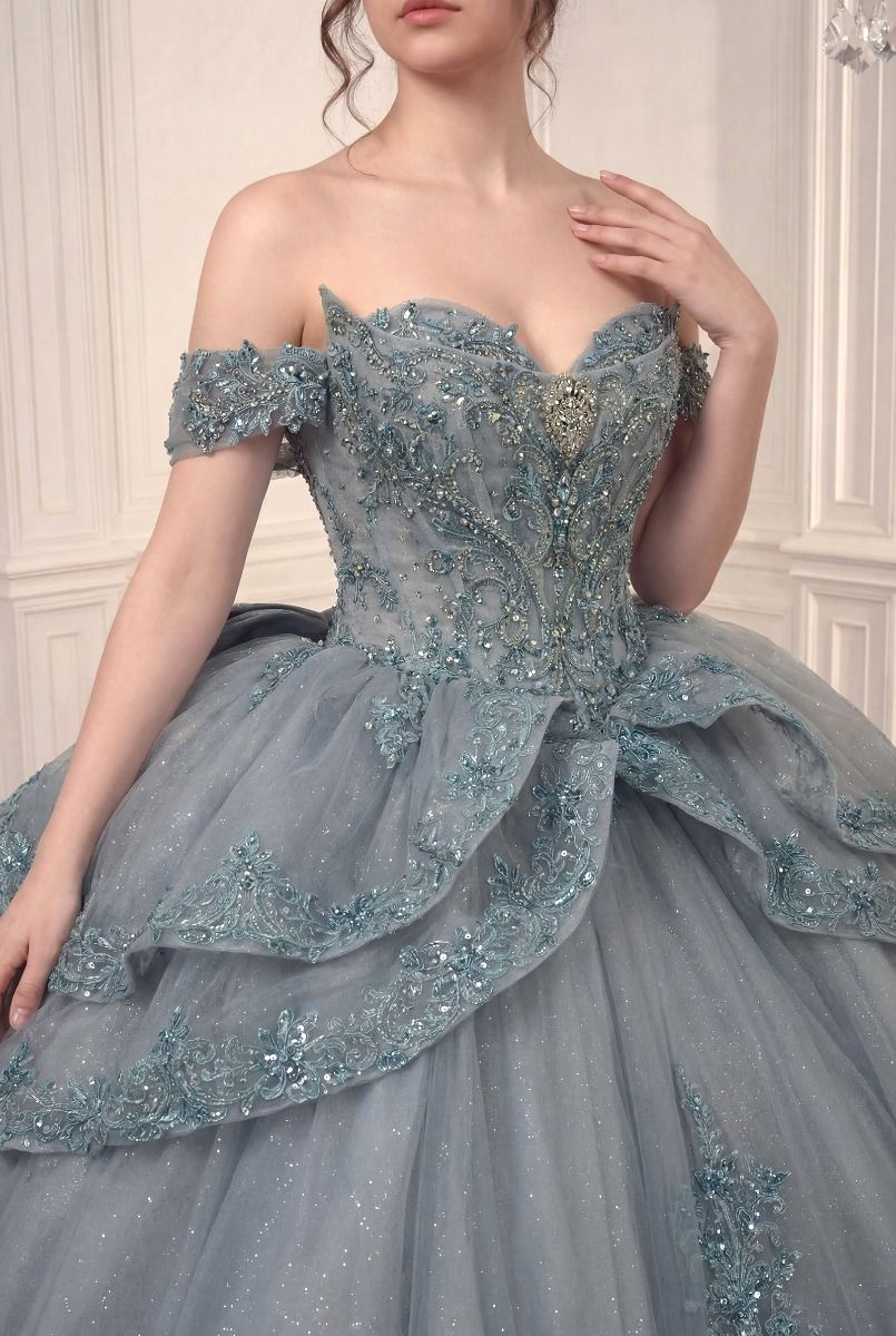 Applique Off Shoulder Ball Gown by Ladivine 15729