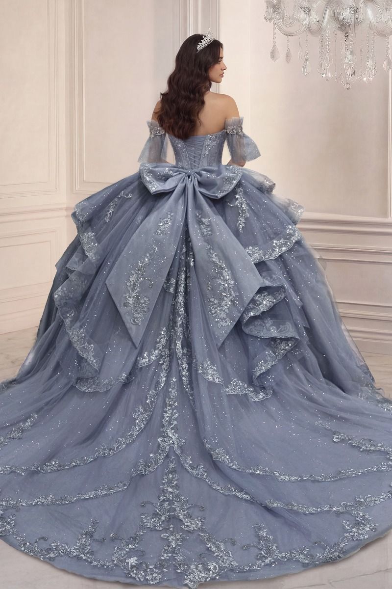 Beaded Halter Ruffled Ball Gown by Ladivine 15741