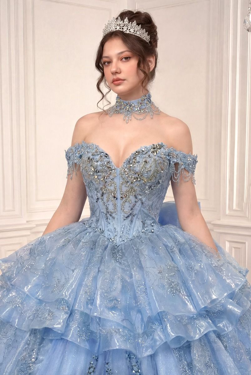 Off Shoulder Ball Gown with Mini Skirt by Ladivine 15742