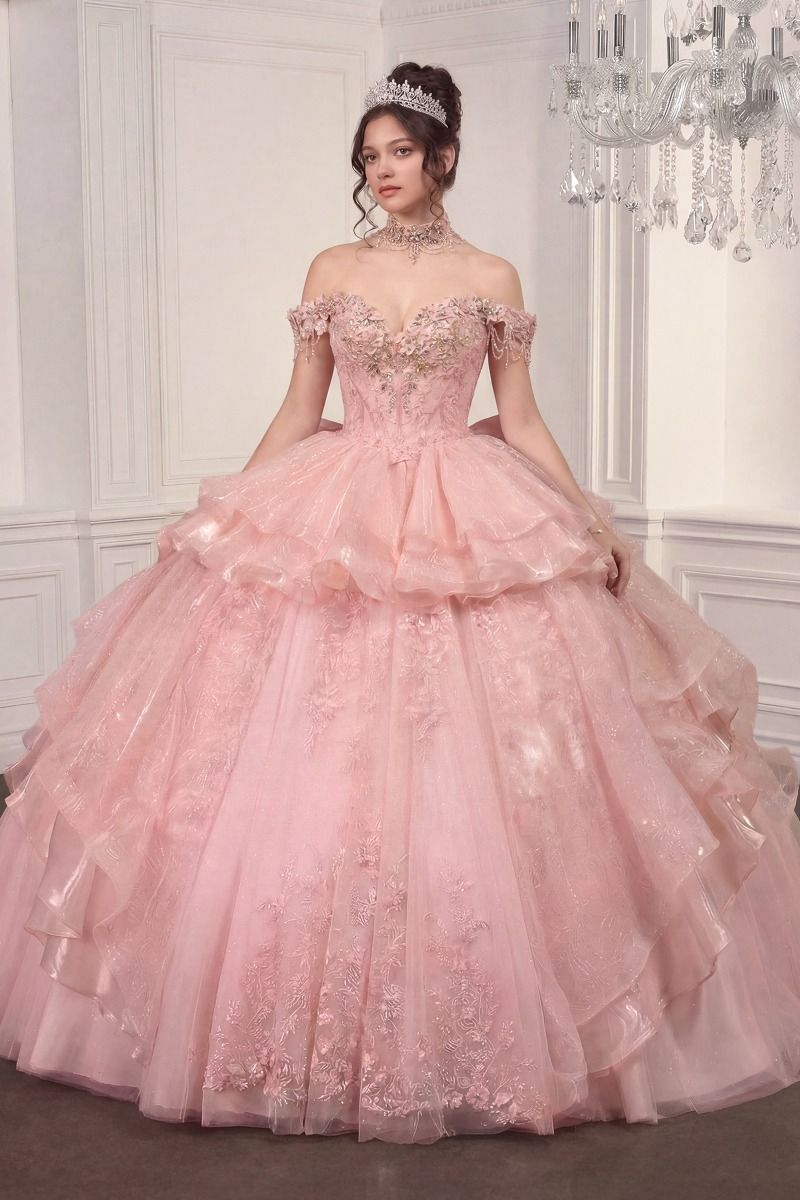 Off Shoulder Ball Gown with Mini Skirt by Ladivine 15742
