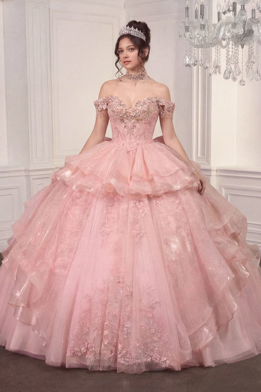 Off Shoulder Ball Gown with Mini Skirt by Ladivine 15742
