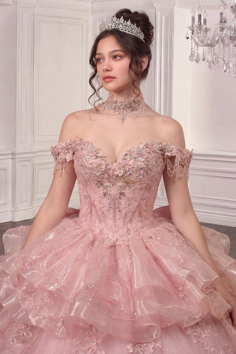 Off Shoulder Ball Gown with Mini Skirt by Ladivine 15742