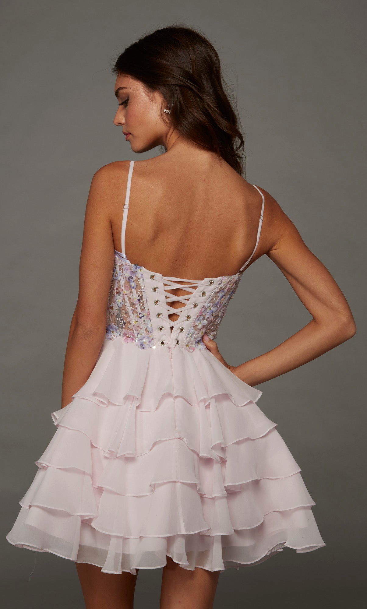 Tiered A-Line Short Dress with 3D Flower Accent by Alyce Paris 30121