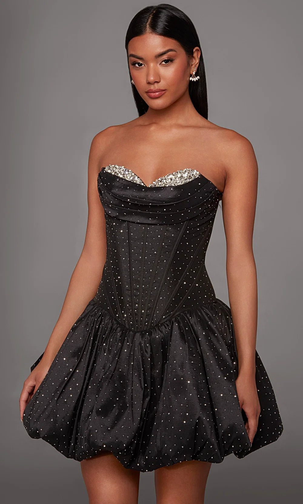 Rhinestone Studded Bubble Hem Party Dress by Alyce Paris 30125