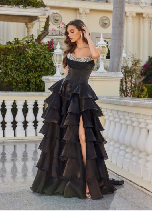 Moonlight Organza Strapless Layered Gown