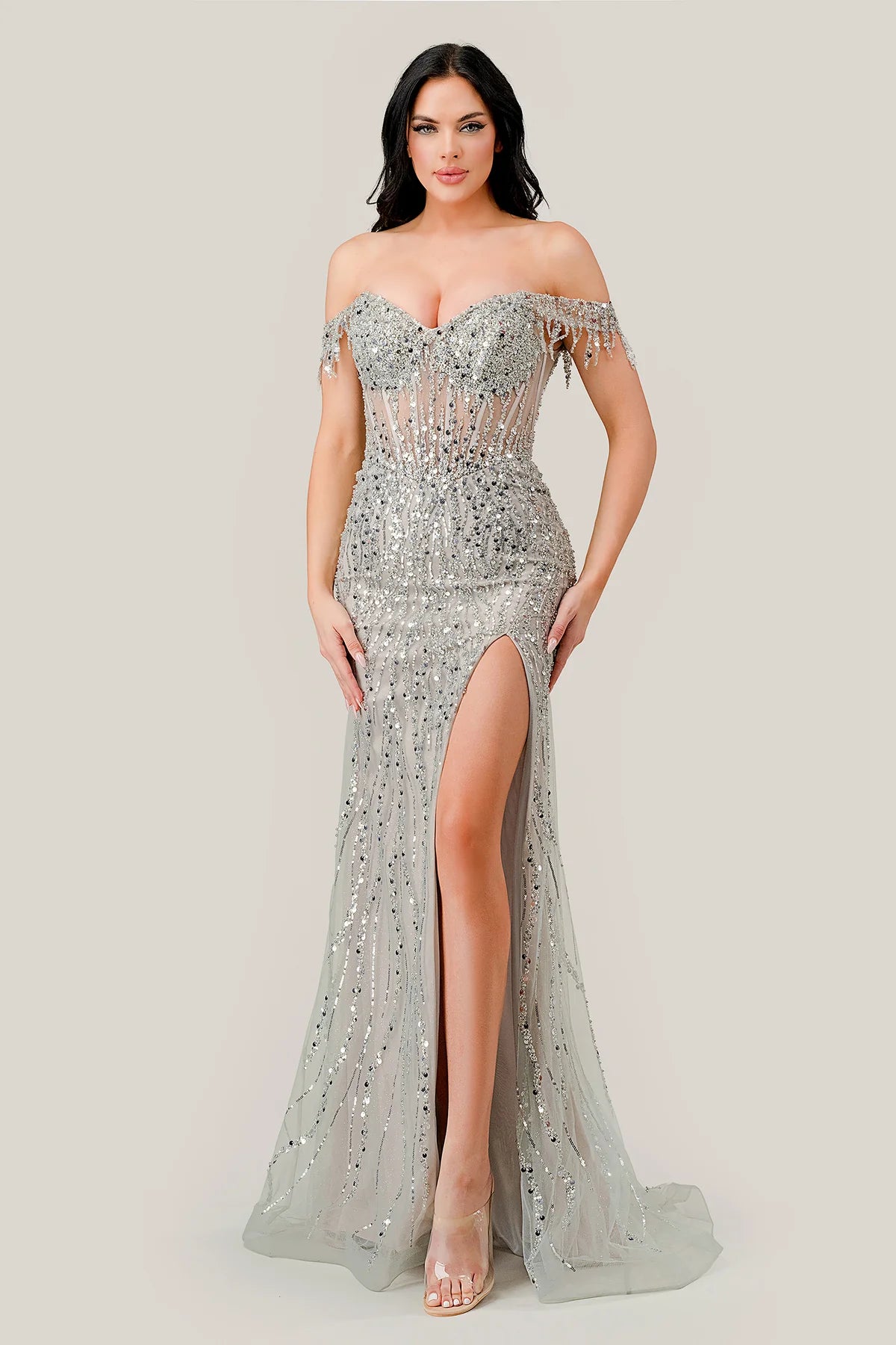 Ladivine
CD0203
Off the Shoulder Sequin Gown