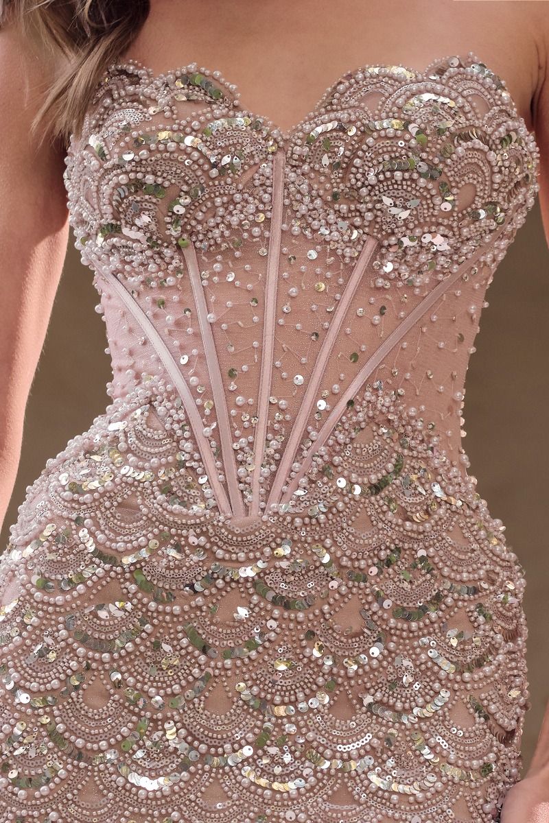 Beaded Fitted Strapless Gown by Andrea and Leo A1481