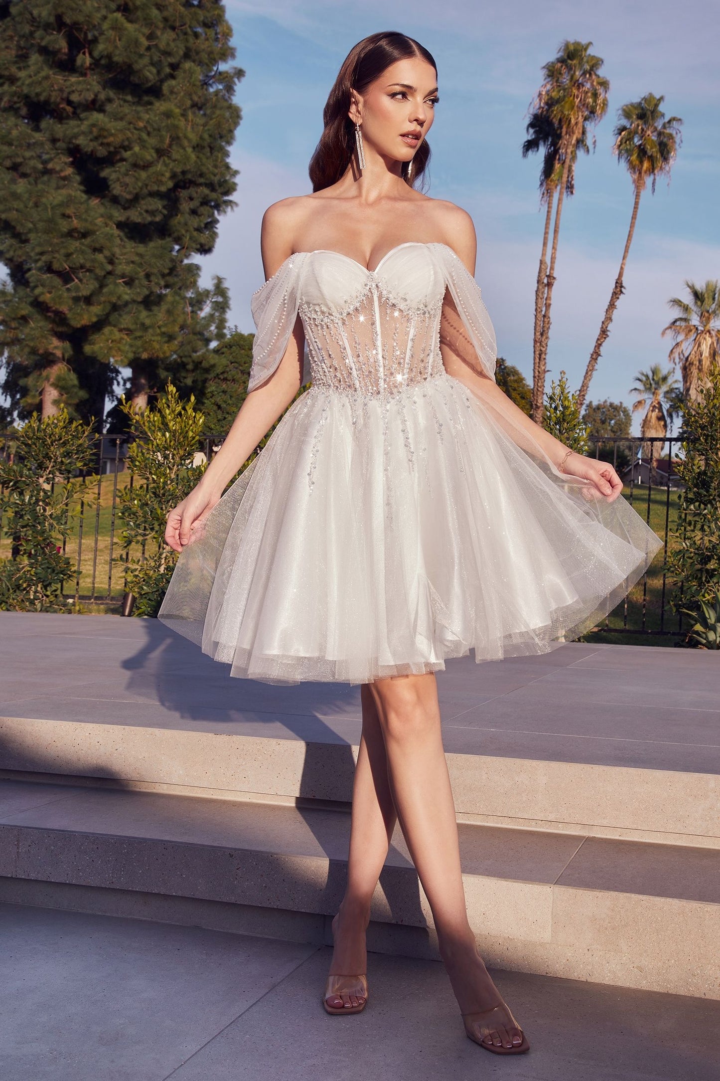 Glitter Short Off Shoulder Corset Dress by Ladivine CD0211