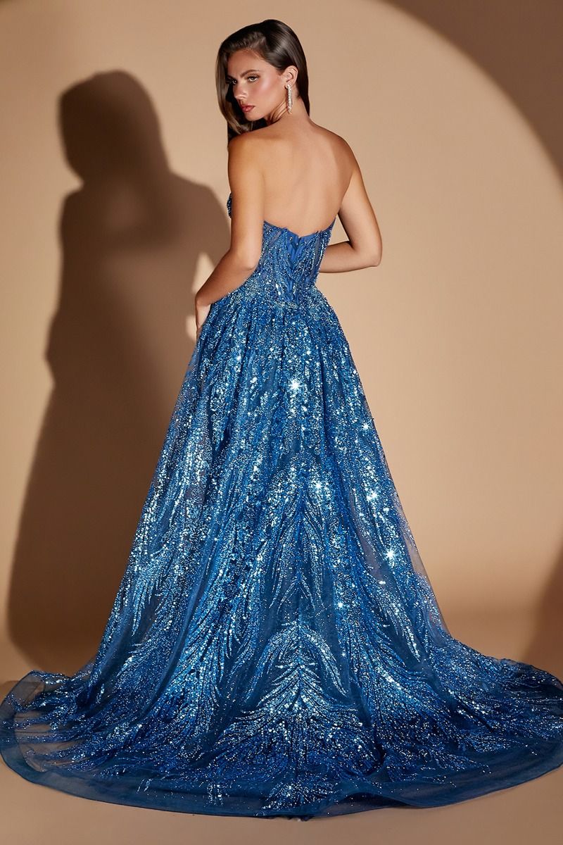 Beaded Strapless Overskirt Gown by Ladivine CM393