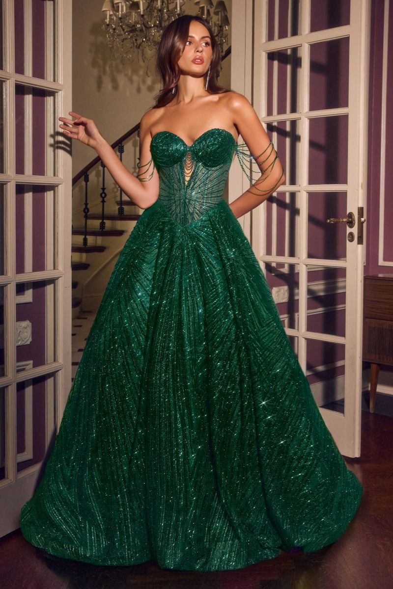 Glitter Off Shoulder A-line Gown by Ladivine J915