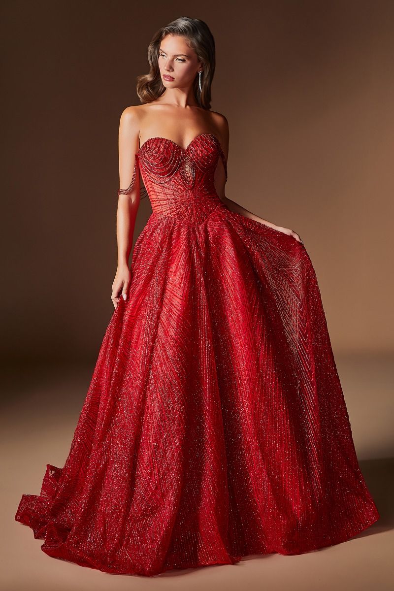 Glitter Off Shoulder A-line Gown by Ladivine J915