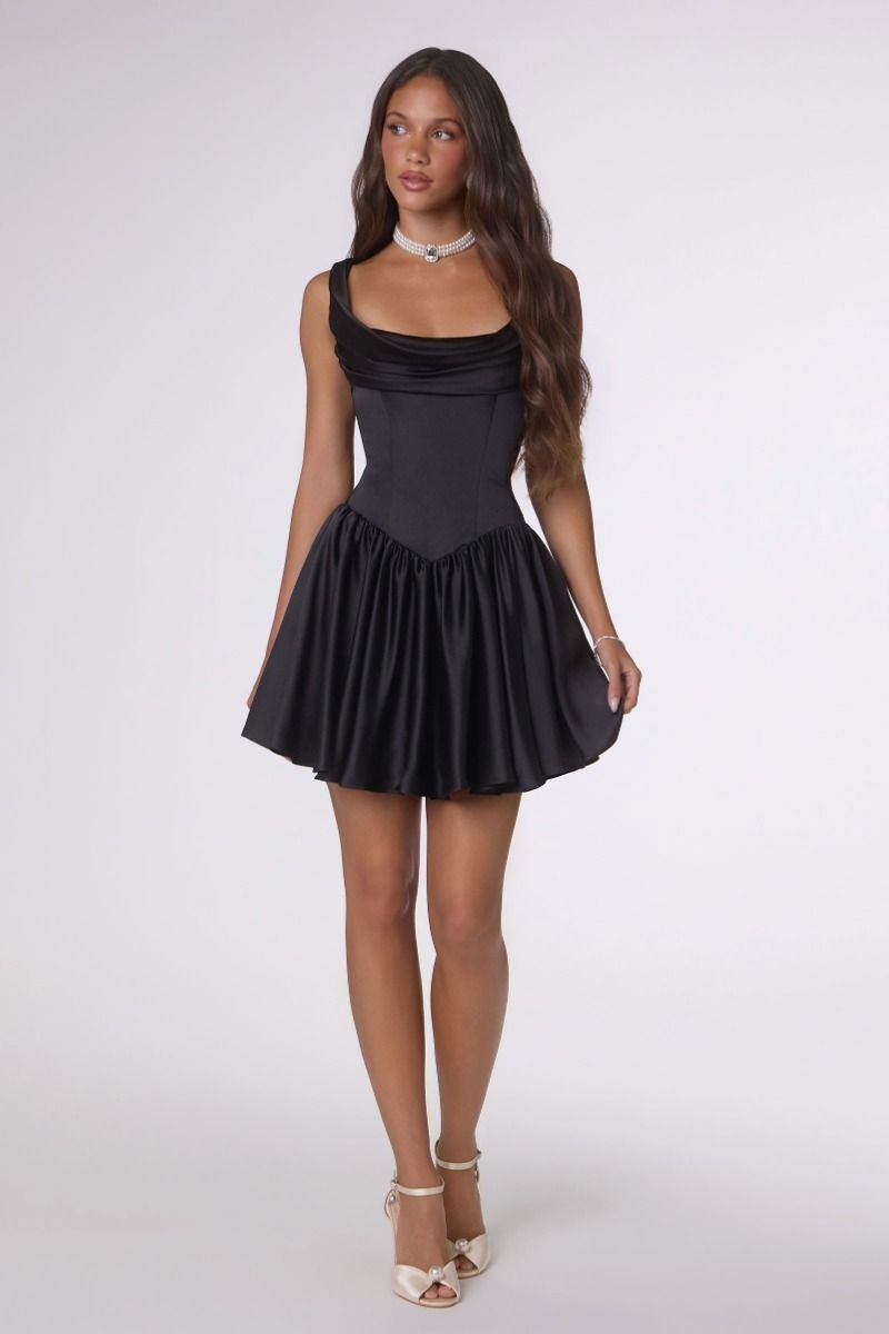Satin Short Sleeveless A-line Dress by Amoris T735