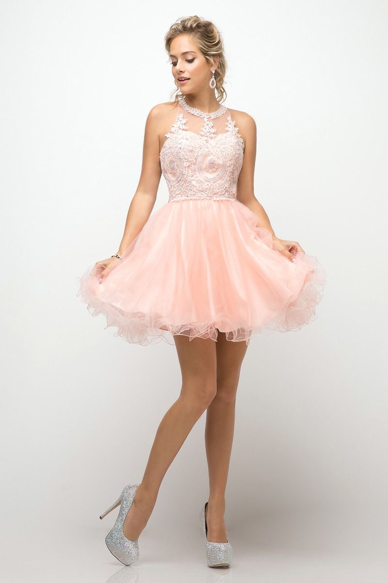 Short Lace Applique Dress by Cinderella Divine UJ0119