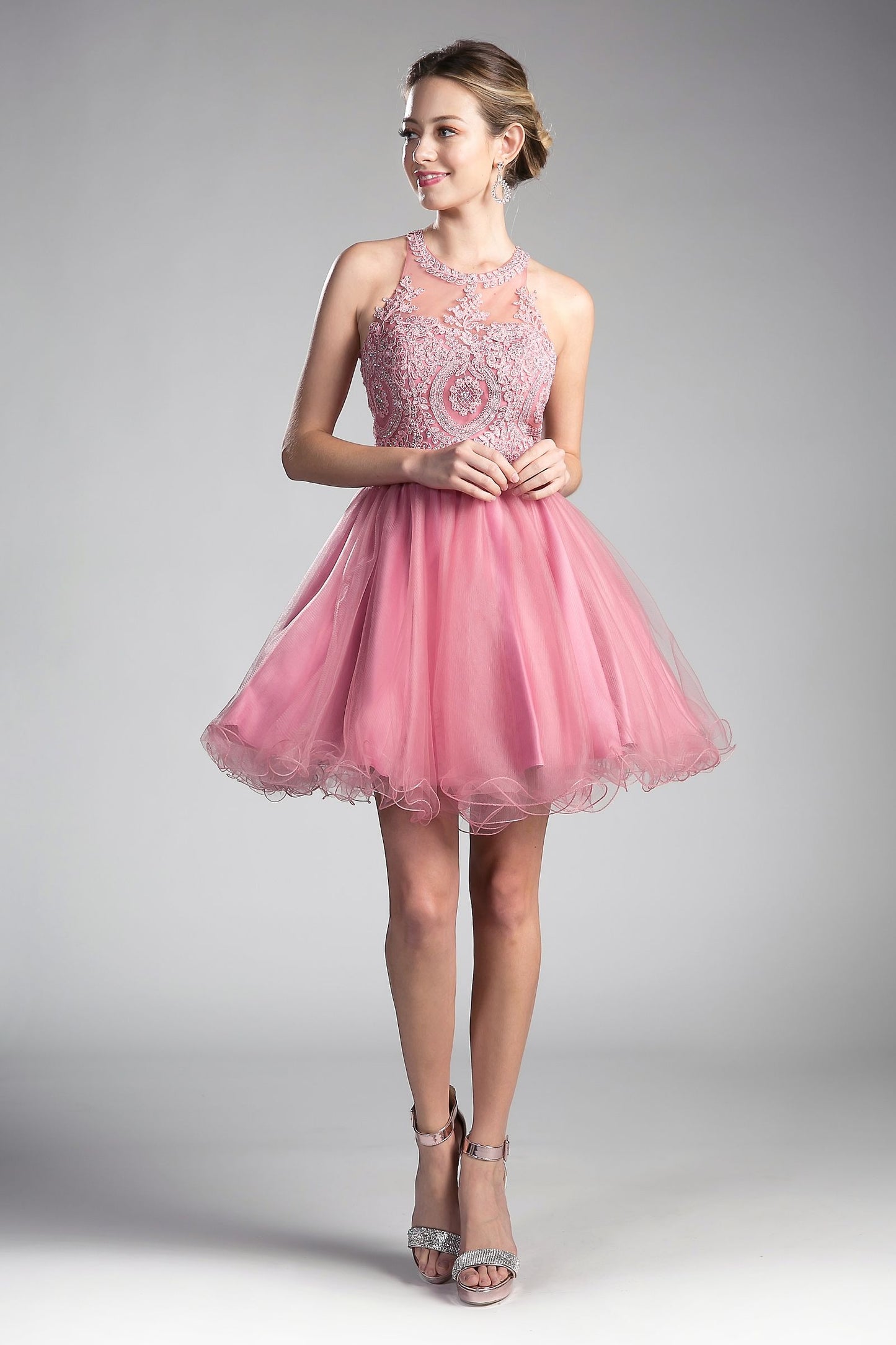 Short Lace Applique Dress by Cinderella Divine UJ0119
